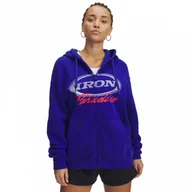 Bluzy damskie - Damska bluza dresowa rozpinana z kapturem Under Armour Project Rock Iron Paradise - niebieska - miniaturka - grafika 1