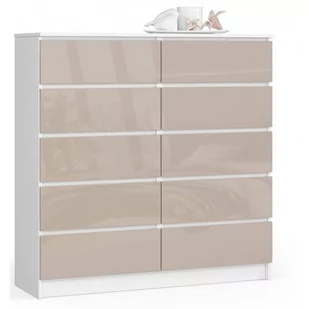 Komoda do salonu K 120 cm 10 szuflad - biała-cappuccino połysk - Komody - miniaturka - grafika 1