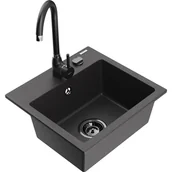Zlewozmywaki z baterią - Mexen Milo zlewozmywak granitowy 1-komorowy z baterią kuchenną Telma, czarny nakrapiany - miniaturka - grafika 1