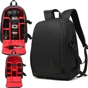 Plecaki - Plecak fotograficzny wodoodporny pokrowiec na aparat, sprzęt fotograficzny, laptop 15.6 duży 44x30x19 Czarno-czerwony - miniaturka - grafika 1