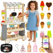 Zabawki AGD - Drewniana Lodziarnia na Kółkach Wózek z Lodami Wybór Kształtów i Kolorów PREZENT DLA CÓRKI SYNA + EBOOK - miniaturka - grafika 1