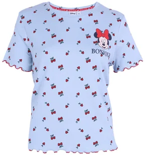DISNEY Myszka Minnie Damska koszulka z krótkim rękawem, błękitna z wiśniowym wzorem XS - Koszulki i topy damskie - miniaturka - grafika 1