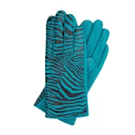 Rękawiczki - Skórzane rękawiczki damskie z motywem zwierzęcym turkusowe - miniaturka - grafika 1