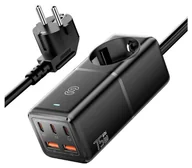 Ładowarki do telefonów - Essager ECTAC-BRB01-Z, GaN, 3xUSB-C, 2xUSB-A, Gniazdko AC, 75W czarna - miniaturka - grafika 1