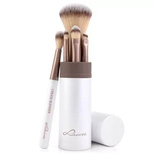 Luvia Cosmetics Zestaw pędzli do makijażu Luvia, Travel Set Macchiato, 5 pędzli kosmetycznych z pędzelkiem do makijażu, przechowywanie chwaz, wegańskie (biały/macchiato) - Pędzle do makijażu - miniaturka - grafika 1