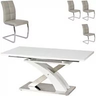 Stoły z krzesłami - Zestaw Stół Sandor 2 + Krzesła K-228 Halmar 6, Jasny Popiel Eco Skay, Czarny / Biały - miniaturka - grafika 1