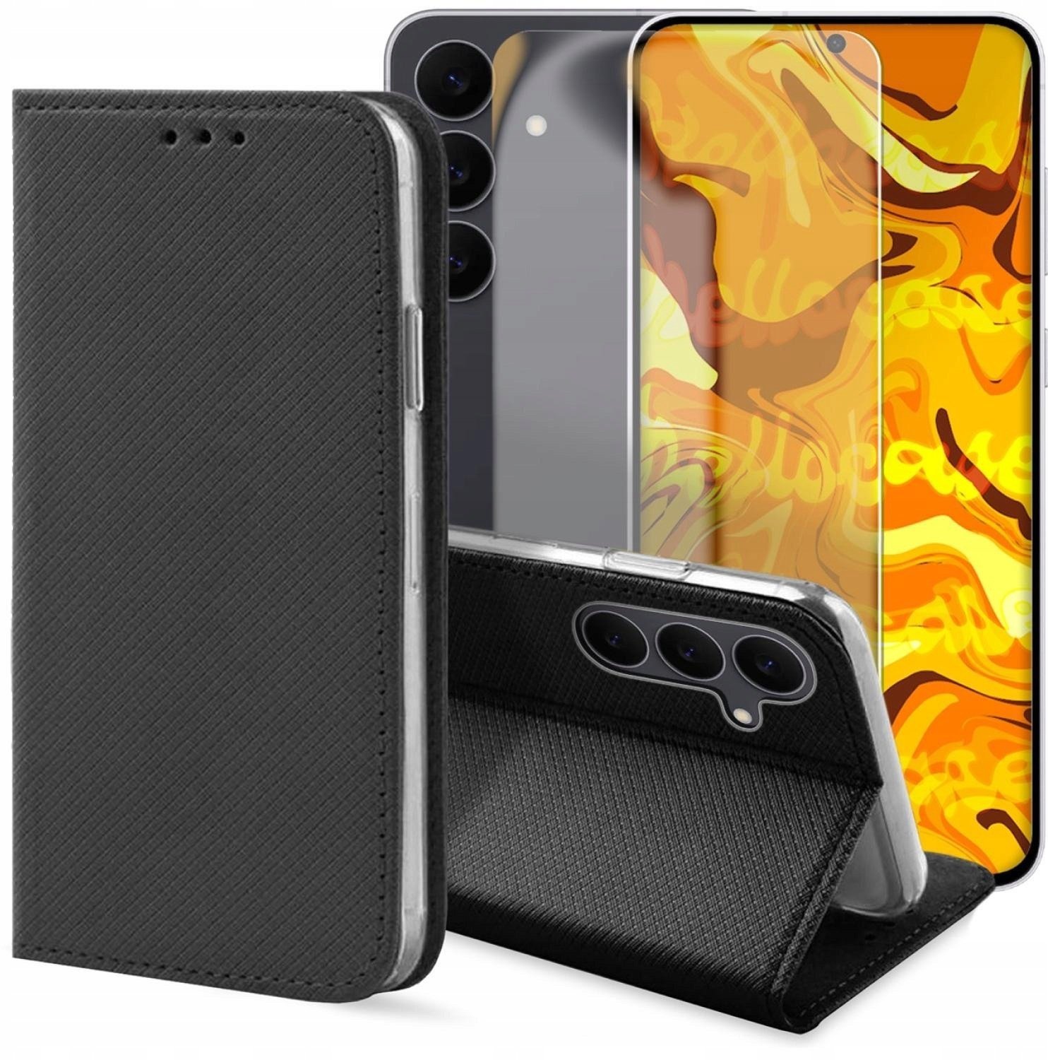 Hello Case Etui z Klapką Do Samsung Galaxy S25 FE Czarne, Zamykane, Kabura Szkło