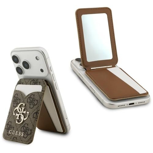 CG MOBILE Guess PU 4G magnetyczny uchwyt na karty – funkcja stojaka/lusterko w zestawie, brązowy, 11,9 cm