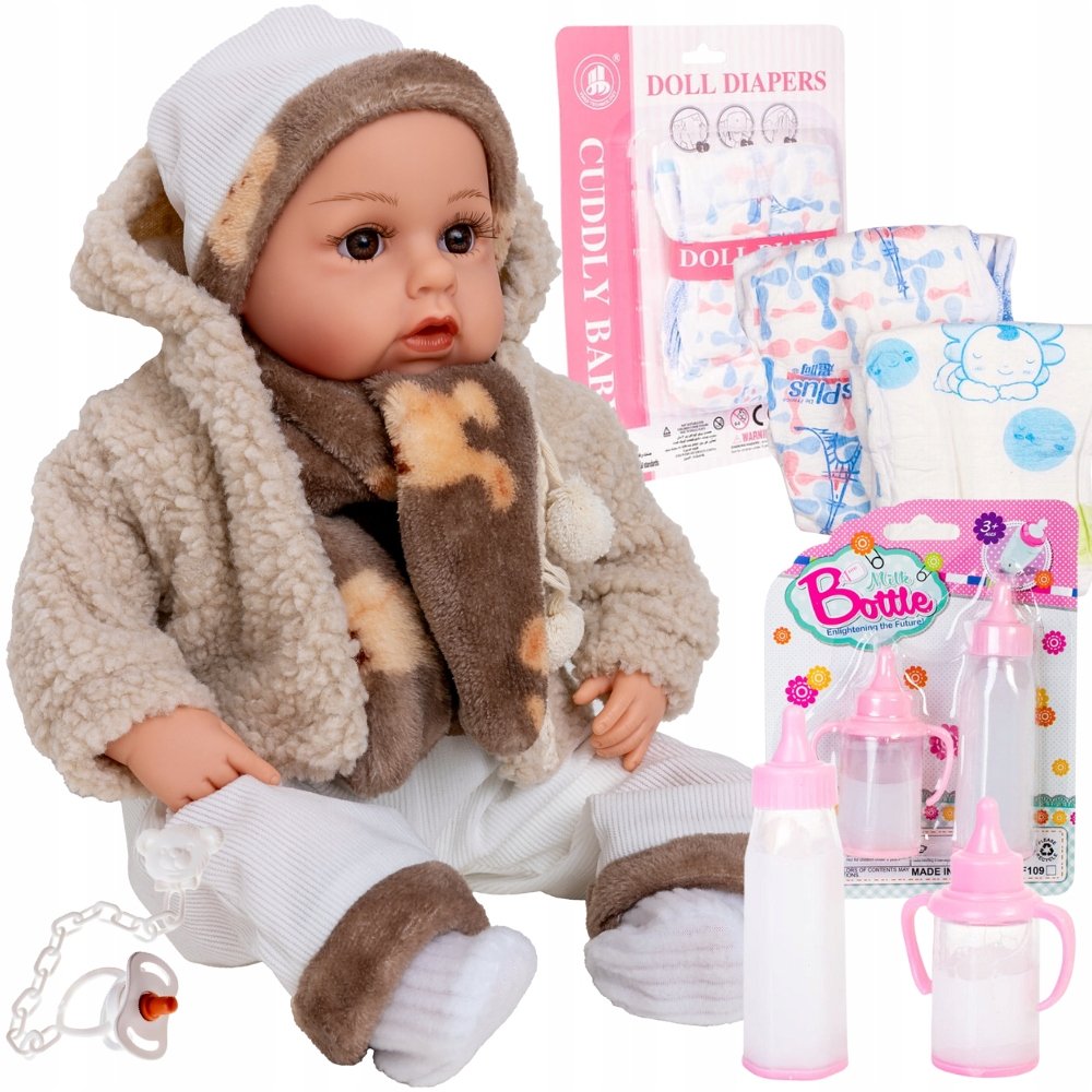 Interaktywna lalka mówi śpiewa Doris 45 cm zestaw smoczek butelki pieluchy