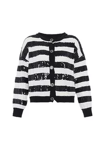 faina Damski mały pachnący cekinowy kardigan w paski czarny rozmiar XL/XXL, czarny, XL - Swetry damskie - miniaturka - grafika 1