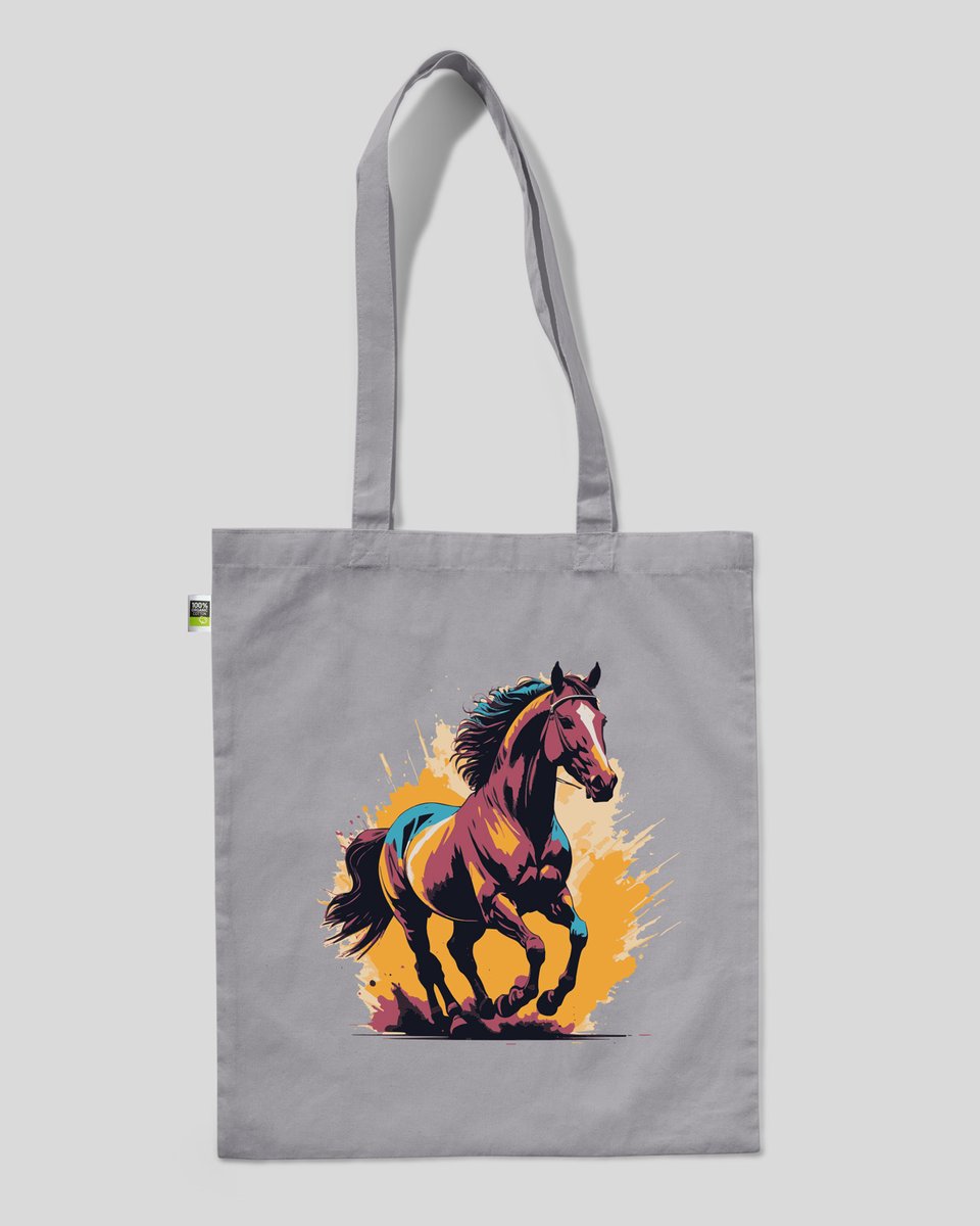 torba bawełniana na prezent na zakupy KOŃ W GALOPIE Szary