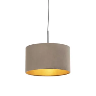 QAZQA Lampa wisząca klosz welurowy szarobrązowo-złoty 35cm - Combi - Lampy sufitowe - miniaturka - grafika 1