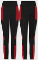 Spodnie damskie - LEGGINSY SPORTOWE Z WSTAWKAMI WZDŁUŻ NOGAWEK CZARNO-CZERWONE (Y6841) - J.STYLE - miniaturka - grafika 1