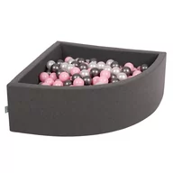 Suche baseny - KiddyMoon, suchy basen trójkątny z piłeczkami 7cm ciemnoszary: perła-pudrowy róż-srebrny 90x30cm/200piłek - miniaturka - grafika 1