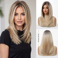 Pozostałe akcesoria fryzjerskie - TEMU Elegancki gradientowy blond włosy średniej długości z naturalnym warstwowym designem - gęstość różowa siatka, proste syntetyczne włosy na - miniaturka - grafika 1