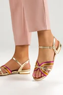 Sandały damskie - Fuksjowe sandały błyszczące damskie na niskim ozdobnym obcasie skórzana wkładka Casu U24X9-F - miniaturka - grafika 1