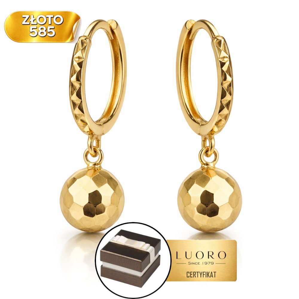 KOLCZYKI ZŁOTE 585 14K KULA DYSKOTEKOWA NA KÓŁKU 20 MM KREOL