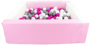 Kwadratowy suchy basen z ekoskóry z 300 piłeczkami (biały, różowy (pastel)/biały, różowy, szary) - Suche baseny - miniaturka - grafika 1