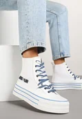 Trampki damskie - Białe Trampki z Cholewką za Kostkę i Kontrastowym Sznurowaniem Rivloti - Renee - miniaturka - grafika 1