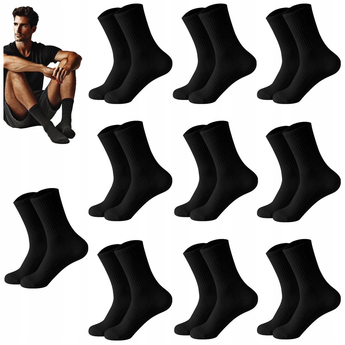 10 par SKARPETY BAWEŁNIANE FROTTE GRUBE ZIMOWE CIEPŁE MĘSKIE 39-42 CZARNE