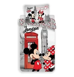 Pościel dla dzieci - Jerry Fabrics Pościel bawełniana 140x200 Myszka Mini i Miki 6770 Londyn Minnie Mickey Mouse poszewka 70x90 - grafika 1