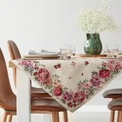 Obrusy i serwetki - Obrus dekoracyjny gobelin GRIA 100x100 Eurofirany naturalny czerwony letnie kwiaty - miniaturka - grafika 1