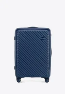 Walizki - Średnia walizka z polipropylenu w tłoczone paski granatowa - miniaturka - grafika 1