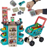Zabawy w naśladowanie dorosłych - Supermarket sklep wózek na zakupy kasa akcesoria zabawka dla dzieci 47.el - miniaturka - grafika 1