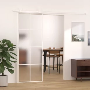 Drzwi przesuwne, matowe szkło ESG i aluminium, 76x205 cm, białe - Drzwi wewnętrzne - miniaturka - grafika 1
