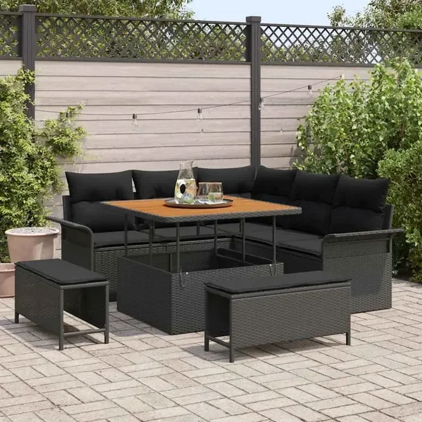 Zestaw Sof Ogrodowych Modułowych, Czarno-Brązowy, Rattan, 5 Osób