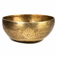 Akcesoria medycyny naturalnej - Misa Tybetańska ze zdobieniami ręcznie rzeźbiona, waga 550-700g. 14 cm średnicy - miniaturka - grafika 1