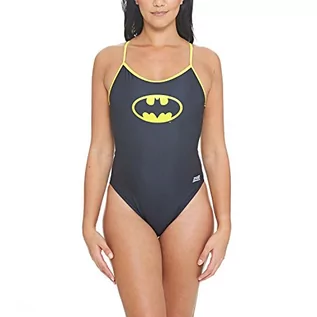 Stroje kąpielowe - Zoggs damski kostium kąpielowy Batman Sprintback Czarny/Żółty 10 - grafika 1