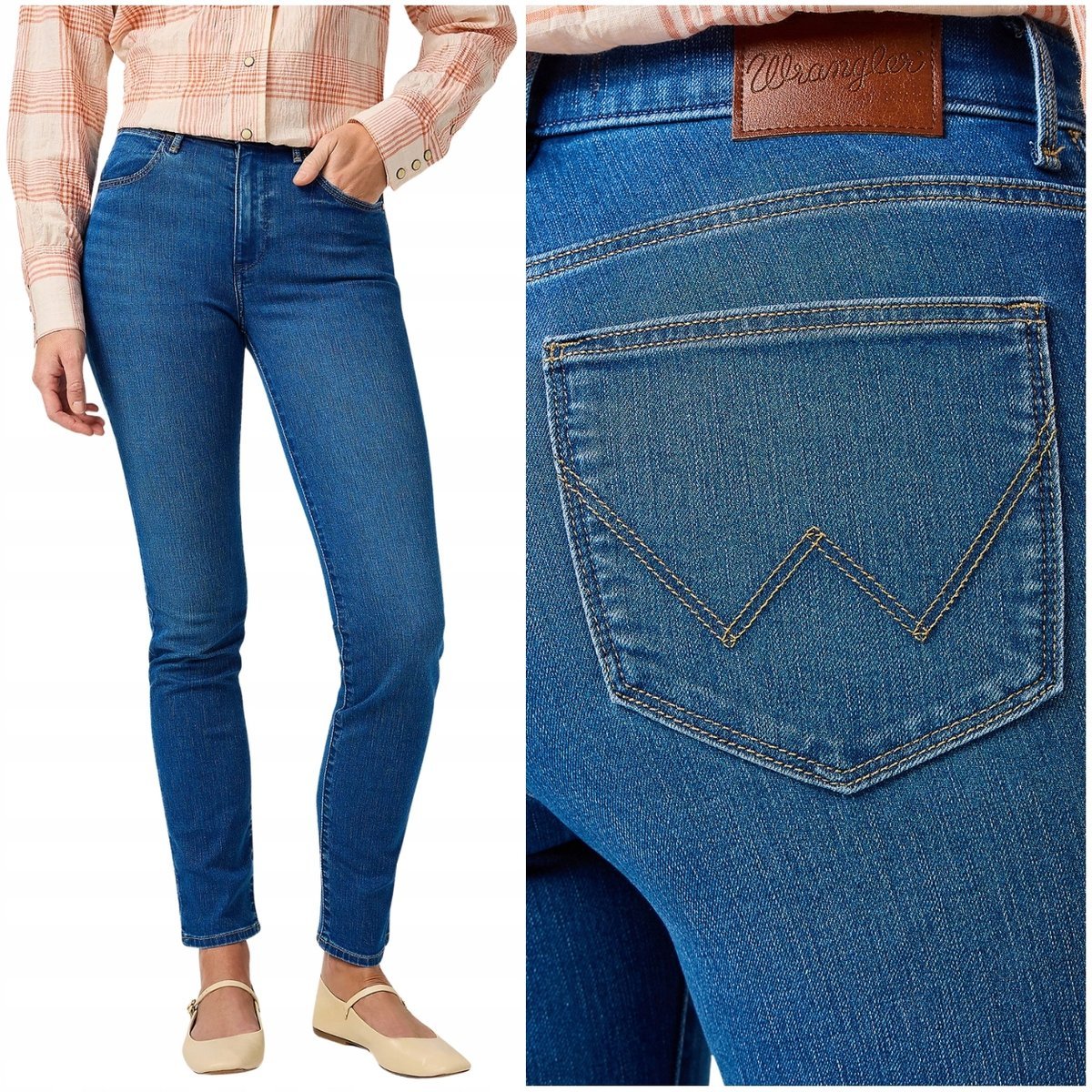 Wrangler SLIM Serene dopasowane wysokie damskie spodnie jeansowe W34 L34
