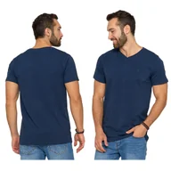 Koszulki męskie - Granatowa Koszulka Męska T-shirt Serek Slim Fit r. XXL - miniaturka - grafika 1