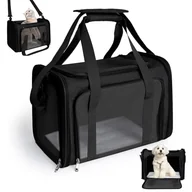 Torebki damskie - AiQInu Torba transportowa dla kotów i psów, składany plecak dla kotów z regulowanym paskiem na ramię, torba transportowa dla psów kotów nośność 3-6 kg, dla średnich psów kotów w samolocie, czarny - miniaturka - grafika 1