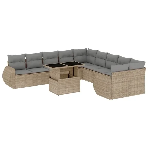 Zestaw mebli ogrodowych modułowych beżowy rattan PE z poduszkami 62x62x69