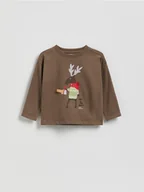 Bluzki dla niemowląt - Reserved - Świąteczny longsleeve z nadrukiem - brązowy - miniaturka - grafika 1