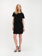 Sukienki - Czarna mini sukienka z imitacji zamszu - miniaturka - grafika 1