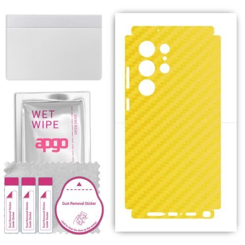 folia naklejka skórka strukturalna na TYŁ+BOKI do Samsung Galaxy S23 Ultra - Carbon Żółty - apgo SKINS