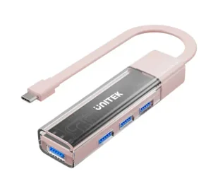 Unitek H1319APK01 USB C/USB A 5Gbps 4x USB A Różowy - Huby USB - miniaturka - grafika 1