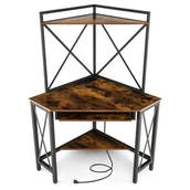 Biurka - Biurko narożne z wysuwaną szufladą brązowe - miniaturka - grafika 1