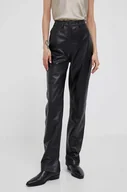 Spodnie damskie - Calvin Klein spodnie skórzane damskie kolor czarny proste high waist - miniaturka - grafika 1