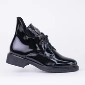 Półbuty damskie - Oficerki półbuty GOODIN GD-FL2068A skóra lakier zdobienie obcas czarne 37 - miniaturka - grafika 1
