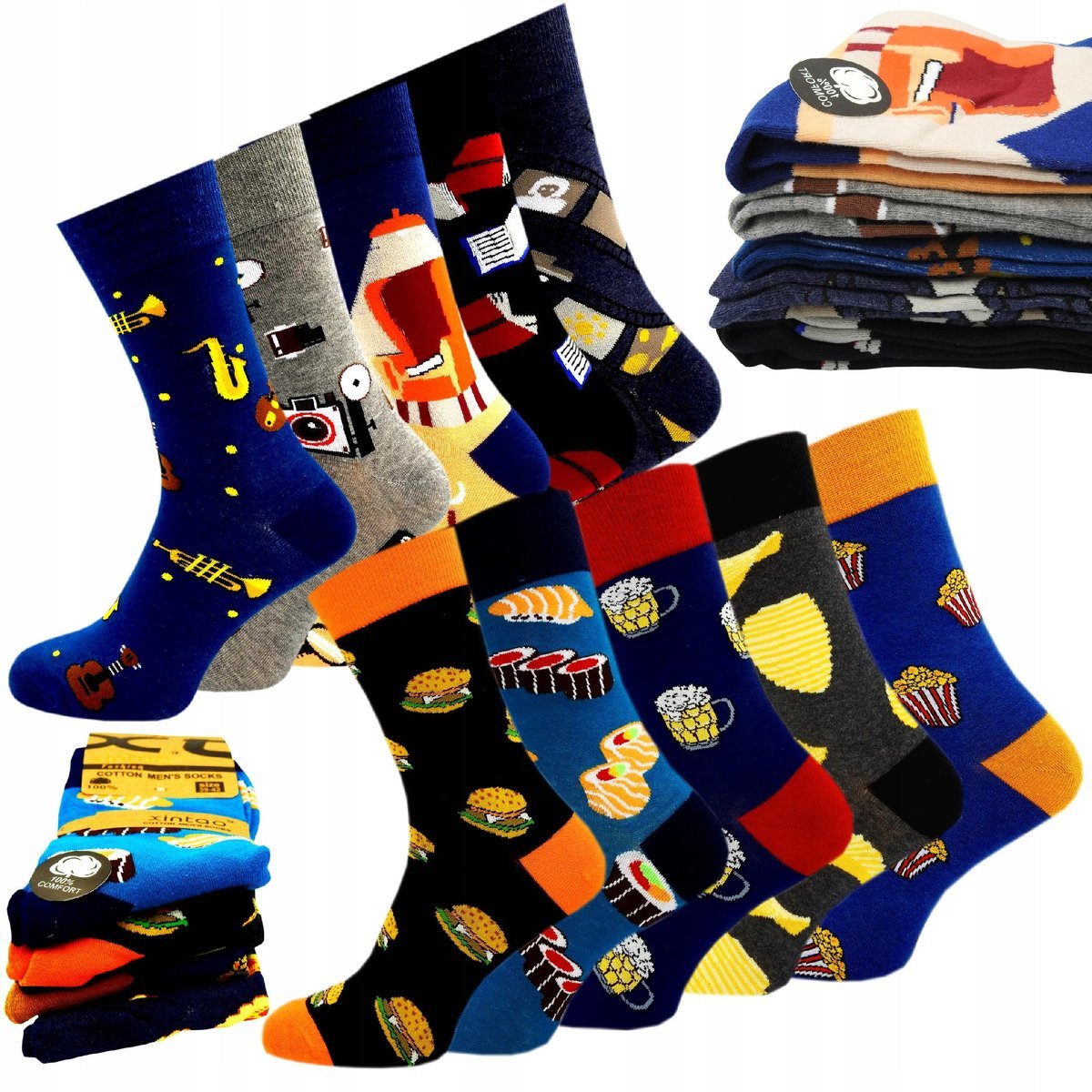 10x RÓŻNE WZORY Skarpety Męskie Długie Bawełniane Skarpetki Kolorowe 43-46