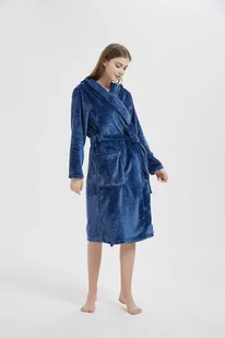 Szlafrok z kapturem Carlo 2XL/3XL         granatowy z mikrofibry - Szlafroki damskie - miniaturka - grafika 1
