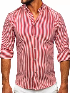 Koszule męskie - Czerwona koszula męska w paski z długim rękawem Bolf 22731 - grafika 1