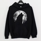 Bluzy damskie - czarna bluza z wilkiem - miniaturka - grafika 1