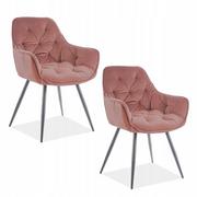 Krzesła - Krzesło Cherry Velvet Różowe Welur Pikowane 2 szt - miniaturka - grafika 1