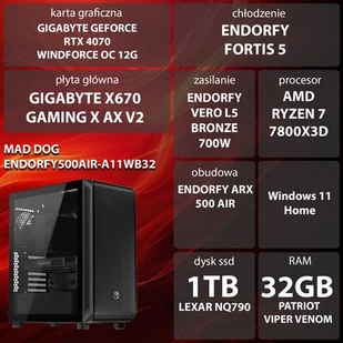 Komputer MAD DOG ENDORFY500AIR-A11WB32 R7-7800X3D 32GB RAM 1TB SSD GeForce RTX4070 DLSS 3 Wi-Fi Windows 11 Home - Zestawy komputerowe - miniaturka - grafika 1