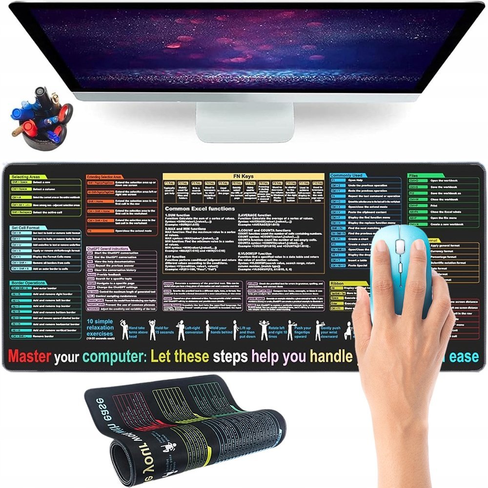 Podkładka Biurowa Xl 800X300Mm Excel Skróty Klawiszowe Mata Pod Mysz